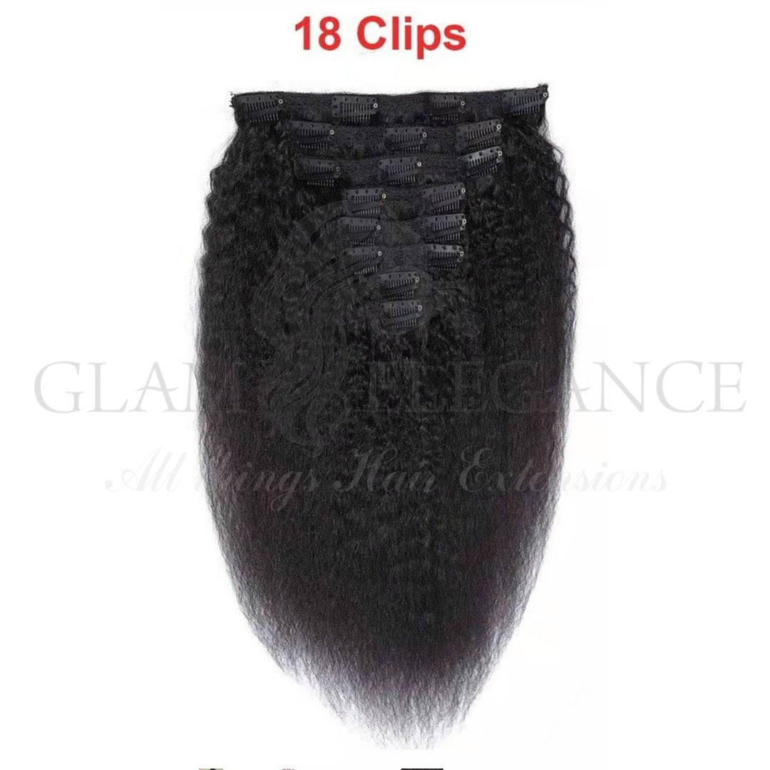 Clip in 100% Remy Kinky Straight 18"