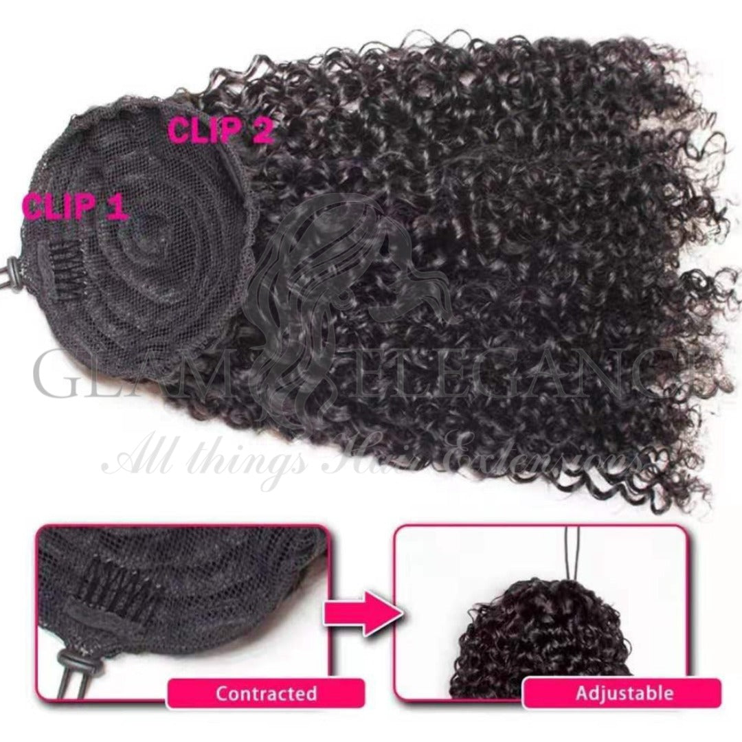 Kinky Curly Human Hair Drawstring Ponytail