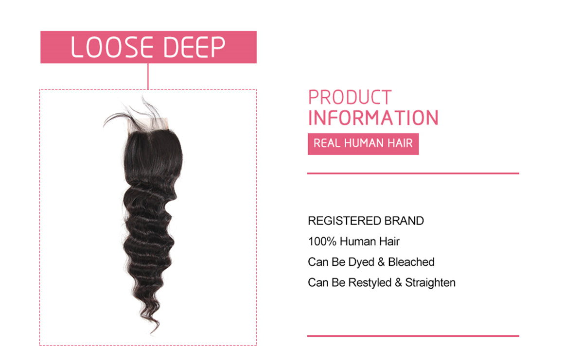 Loose Deep Wave 4*4 Lace Closures Brazilian Virgin Remy Hair