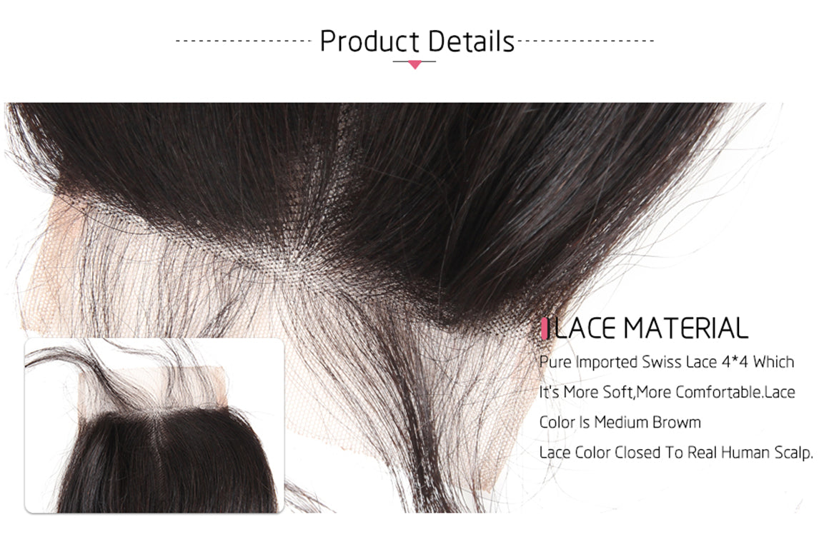 Loose Deep Wave 4*4 Lace Closures Brazilian Virgin Remy Hair