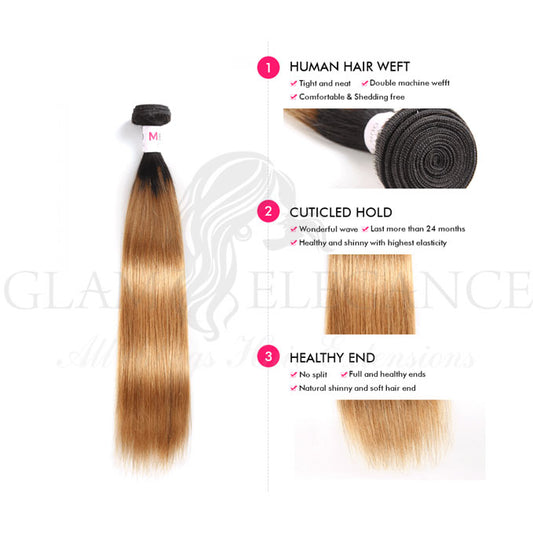 Glam Elegance Brazilian Hair 3 Bundles T1B/30 Straight Human Hair Weave