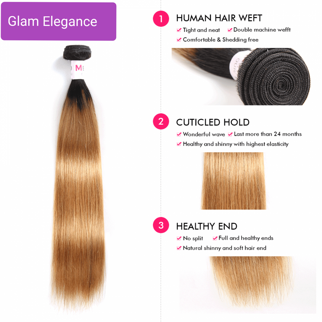 Glam Elegance Brazilian Hair 3 Bundles T1B/30 Straight Human Hair Weave