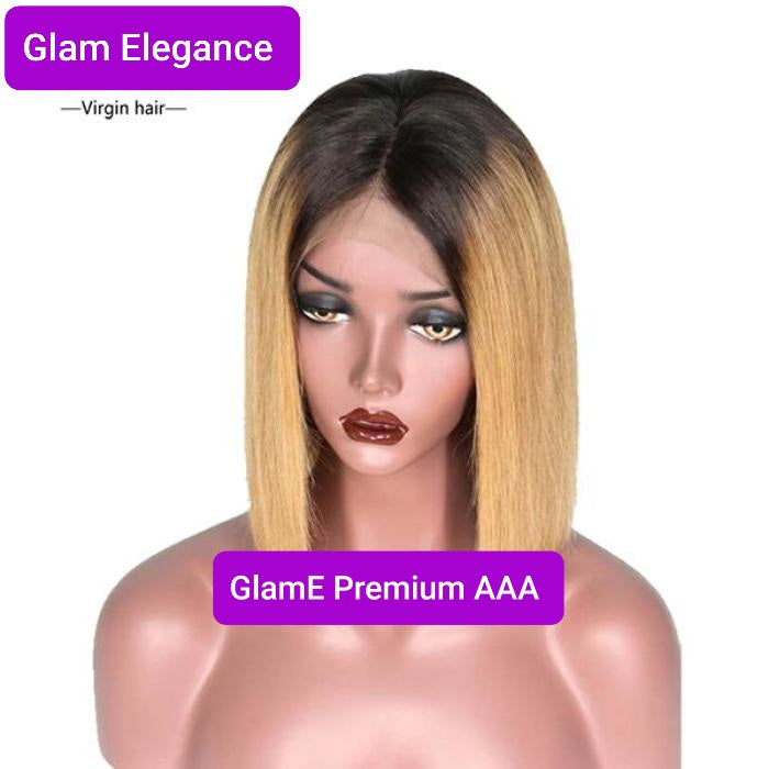 Glam Elegance Premium AAA Silky Blunt Cut Colour 1b/27 Blonde Lace Front Wig