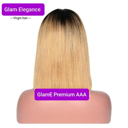 Glam Elegance Premium AAA Silky Blunt Cut Colour 1b/27 Blonde Lace Front Wig