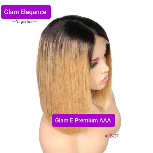 Glam Elegance Premium AAA Silky Blunt Cut Colour 1b/27 Blonde Lace Front Wig