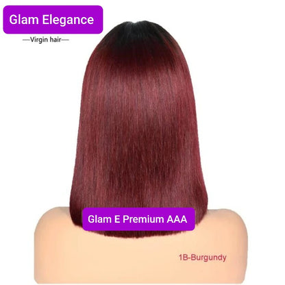 Glam Elegance Premium AAA Silky Blunt Cut 1b /Burgundy Lace Front  Wig