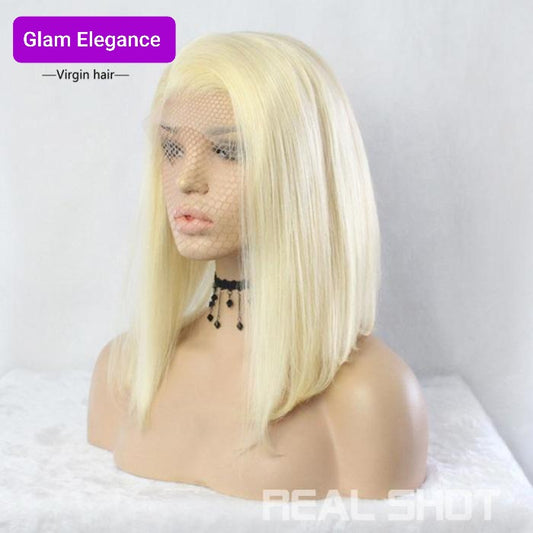 Glam Elegance Premium AAA Colour 613 Blunt Cut Lace Front Bob Wig