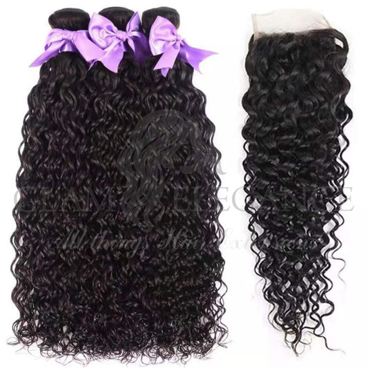 Glam Elegance Deep Wave 3Bundles With 4x4 Lace Closure Remy Human Hair Extension