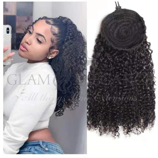 Kinky Curly Human Hair Drawstring Ponytail